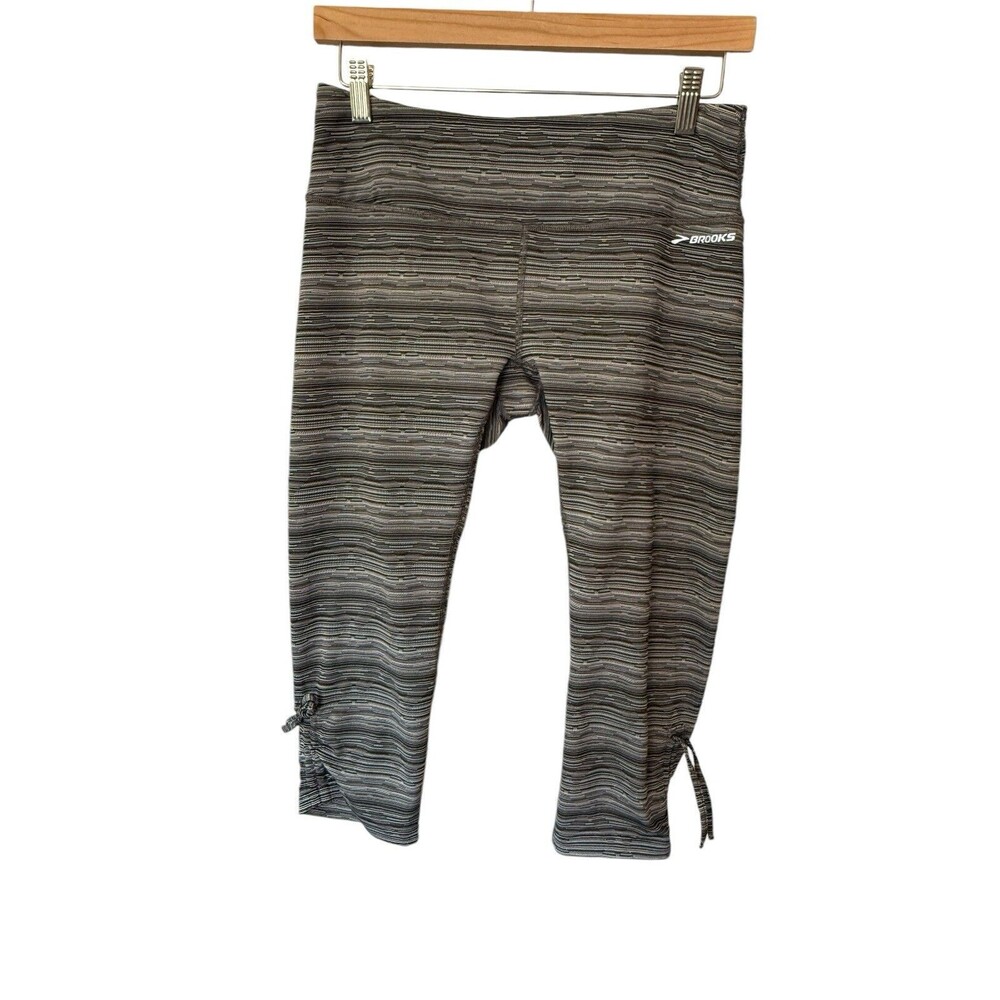 Brooks Women's Medium Urban Run Capri Tight Black White Jacquard Legging EUC